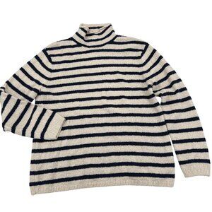 J. Crew Women's Striped Turtleneck Sweater Medium Navy & Cream Soft Cotton Blend